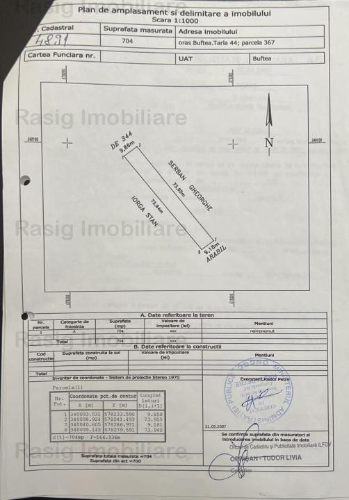 Teren intravilan 704 mp in zona Buftea, comision 0%