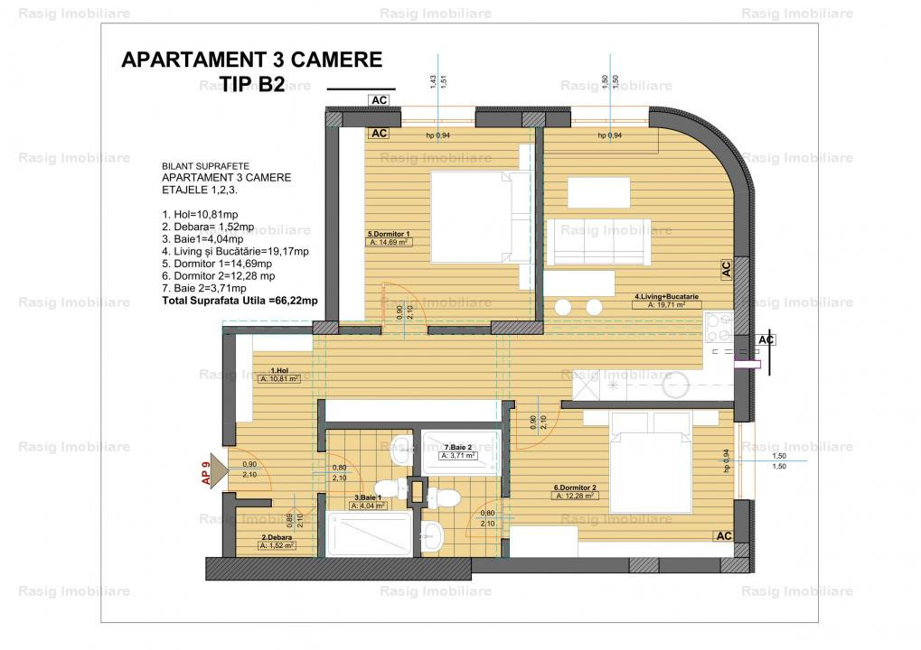 Promotie pana la 7 Martie ! 3 camere , 2 bai  , Comision 0%